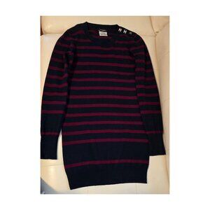 Chanel Navy & Burgundy Cashmere CC Turnlock Striped Sweater Dress - Size 34
